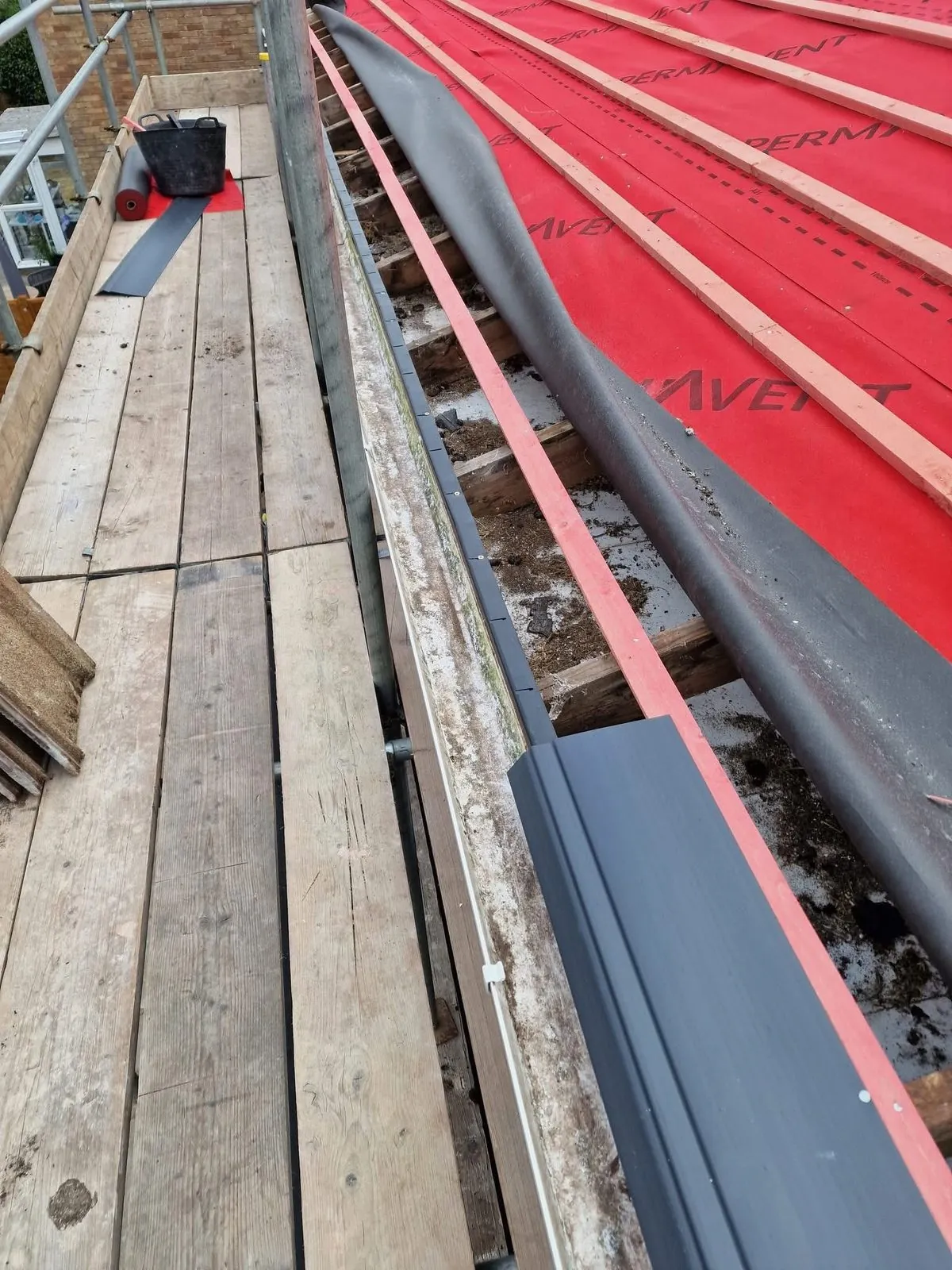 Breathable membrane and battens fitted during a re-roof in Bovey Tracey