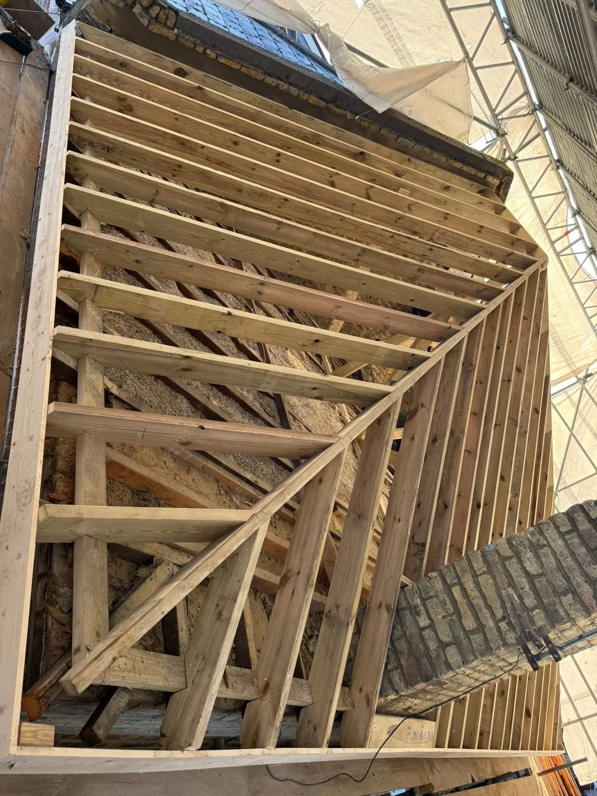 New roof timbers and rafters during a re-roof in Bovey Tracey